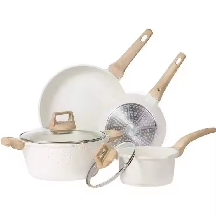 Ensemble de casseroles et poêles antiadhésives en granit blanc, batterie de cuisine à Induction, ensemble de cuisine antiadhésif, poêles à frire