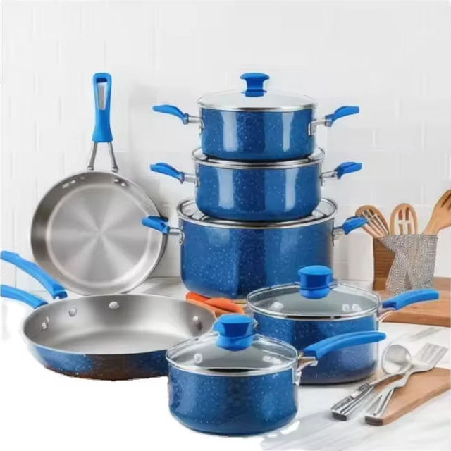 Batterie de cuisine à prix compétitif avec poêle à griller, 13 pièces, batterie de cuisine de marque à Double revêtement en granit