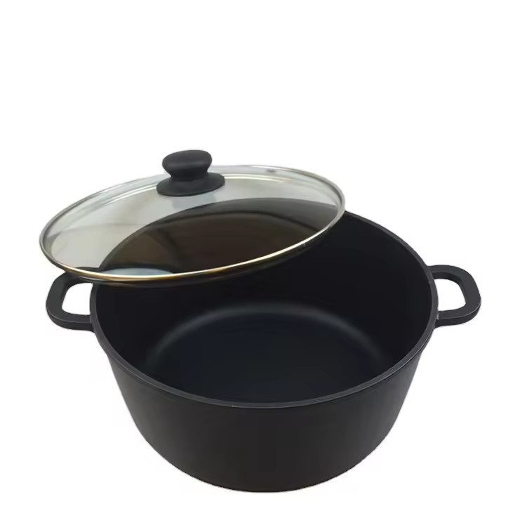 Pots à soupe en aluminium noir antiadhésif avec logo personnalisé à la mode populaire avec couvercle