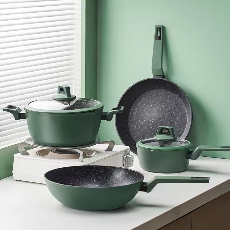 Ensembles de batterie de cuisine personnalisés en aluminium et céramique, marmite à frire, poêle à sauce